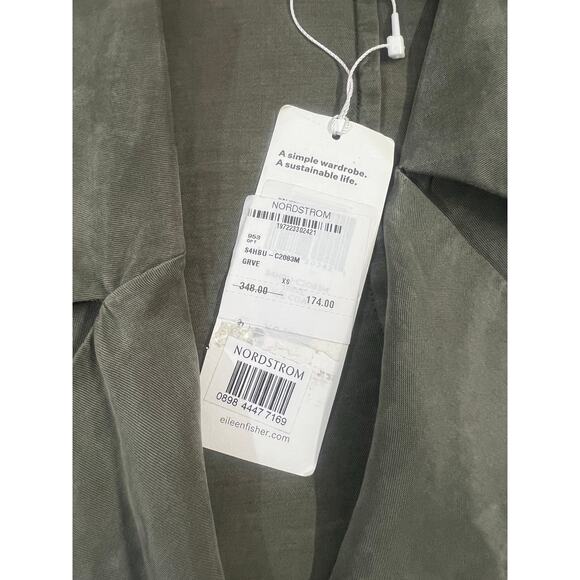 Eileen Fisher Oversized Notched Lapel Longline Grove Green Lightweight Coat XS - Picture 7 of 10